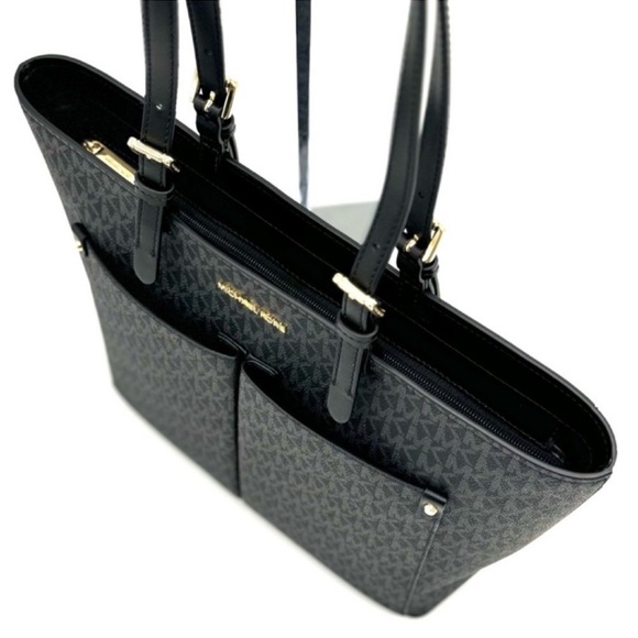 Michael Kors Jet Set Medium Pocket Tote Bag & Double Zip Wallet Black Multi - Picture 6 of 13